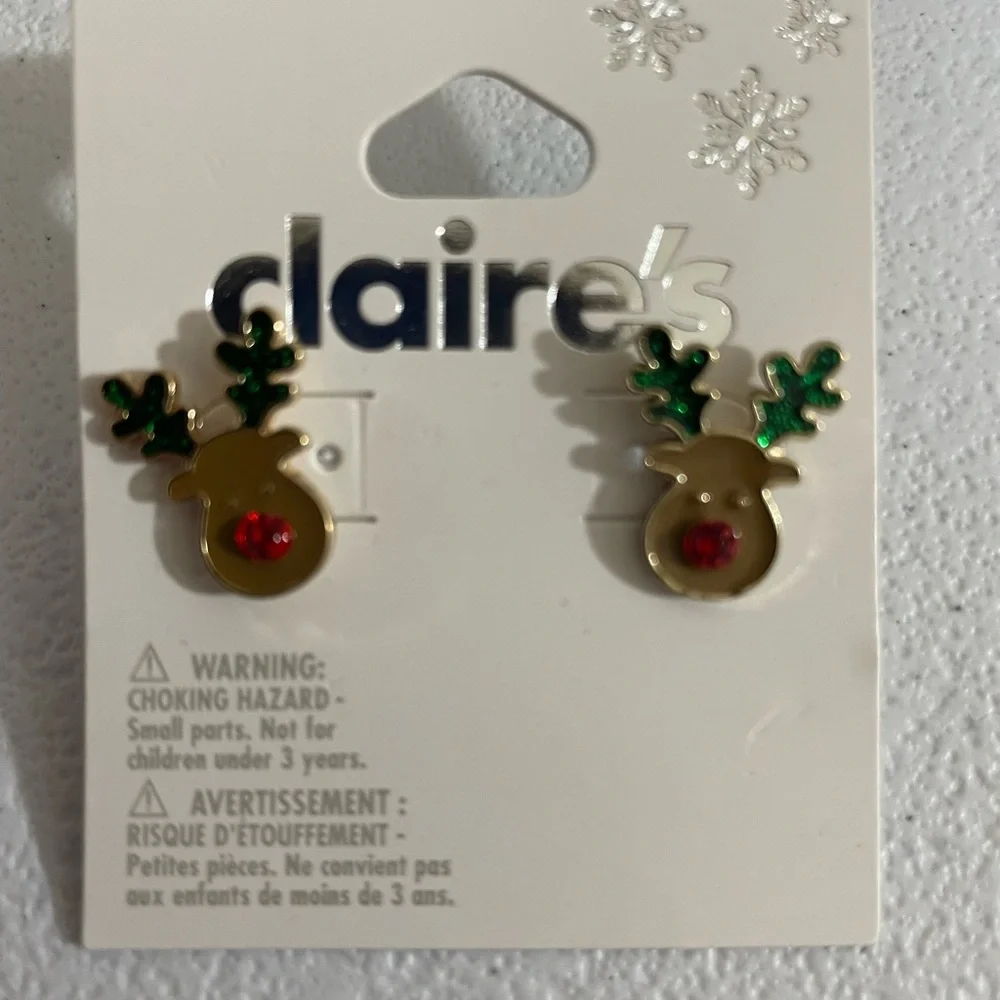 Claire's Holiday Hair Accessories & Holiday Earrings ( Studs) - Red, Green, Gold